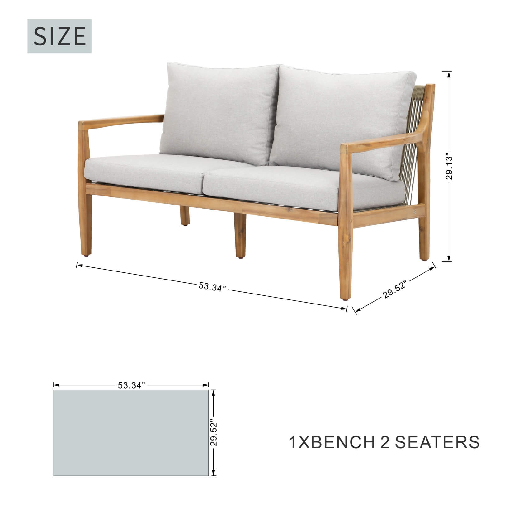 Rebel 4-Seat Wood Patio Conversation Set (PAS-2513-2SC+SC*2+ST)