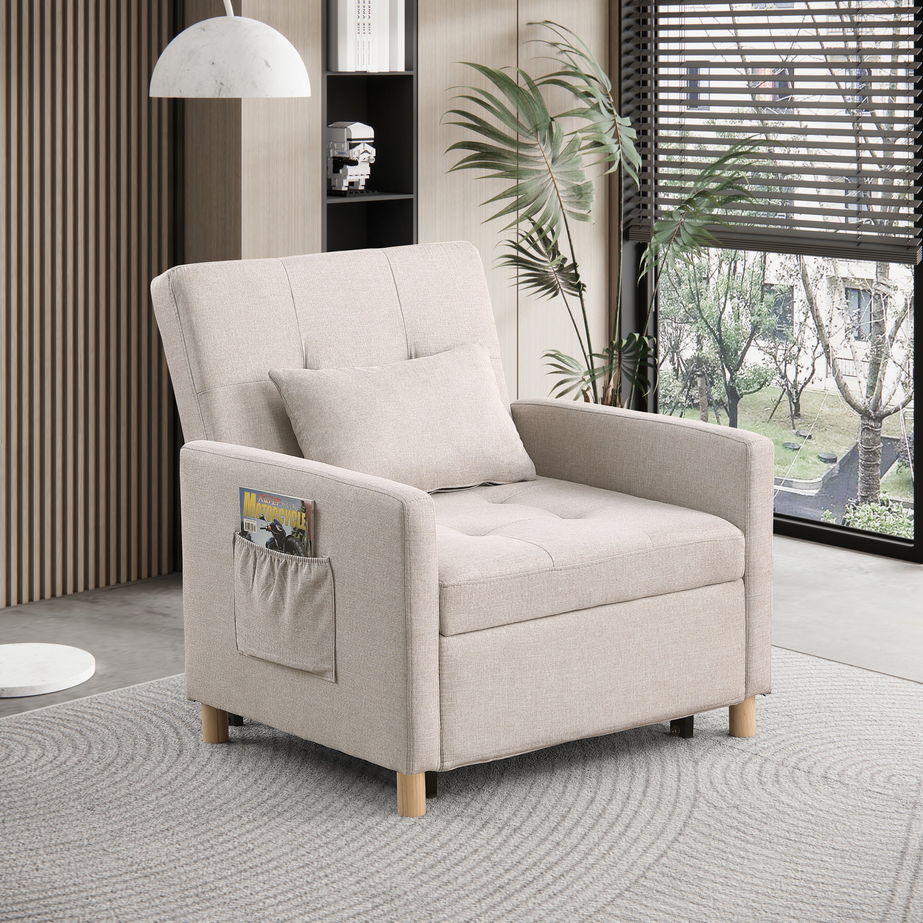 Convertible Sleeper Sofa Chair Bed, Adjustable Chair with Pillow, Multi-Functional Sleeper Chair with Soft Fabric for Living Room, Dorm, Apartment, Bedroom or Office