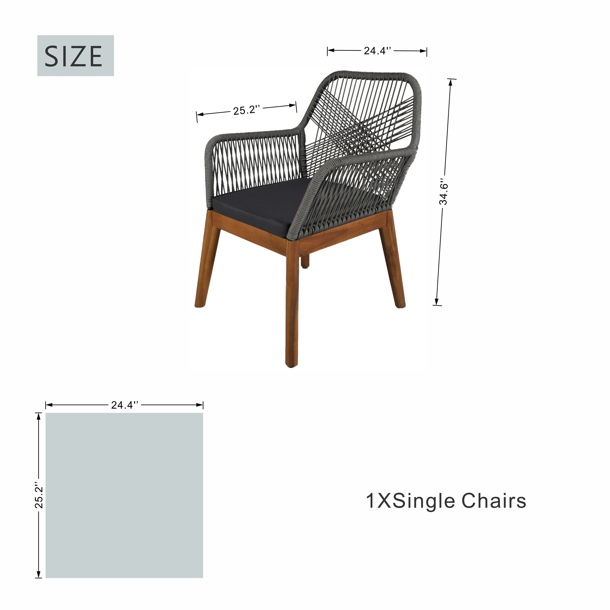2-Pack Solid Acacia Wood Armchairs with Cushions – Indoor/Outdoor Dining Chairs