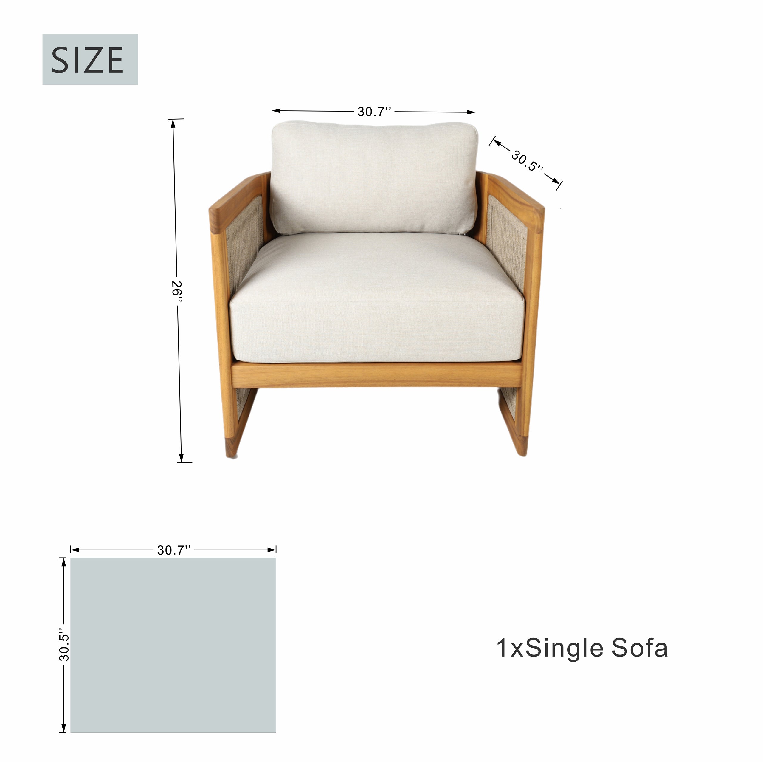 Solid Acacia 5-Seat Sofa Set with Round Coffee Table (PAS-2515-3SS+SSx2+RTA)