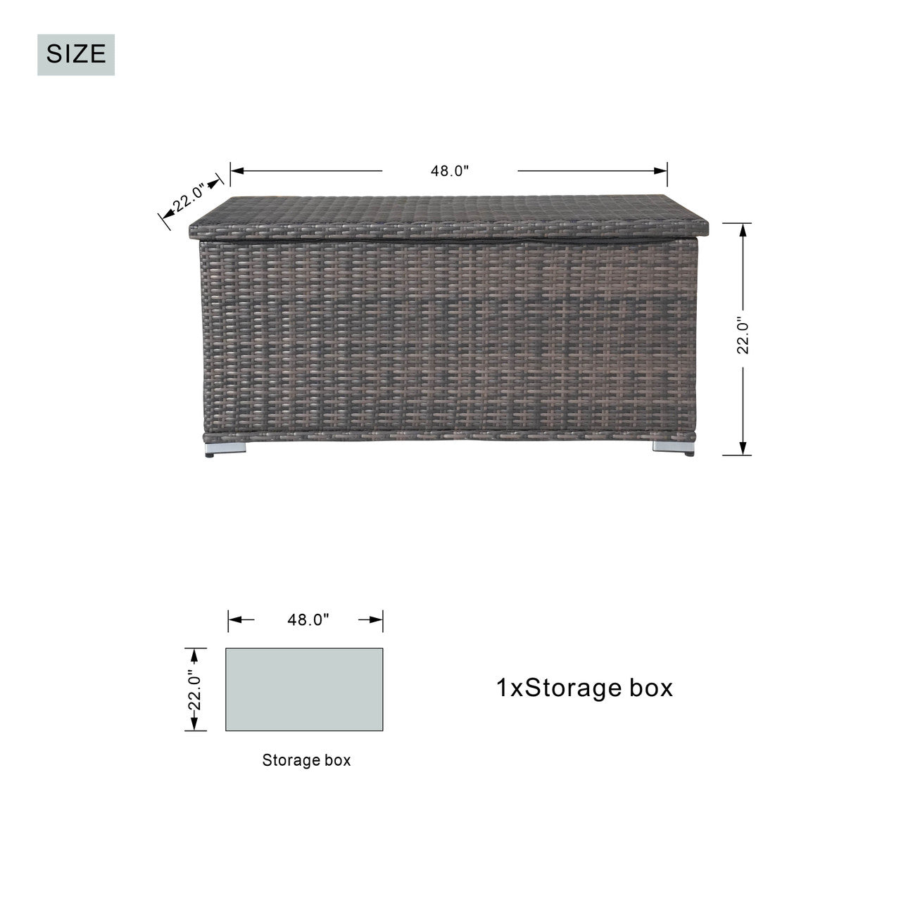 65 Gallon Capacity Outdoor Wicker Storage Box PE Wicker with Iron Frame (PA-3256S-I)