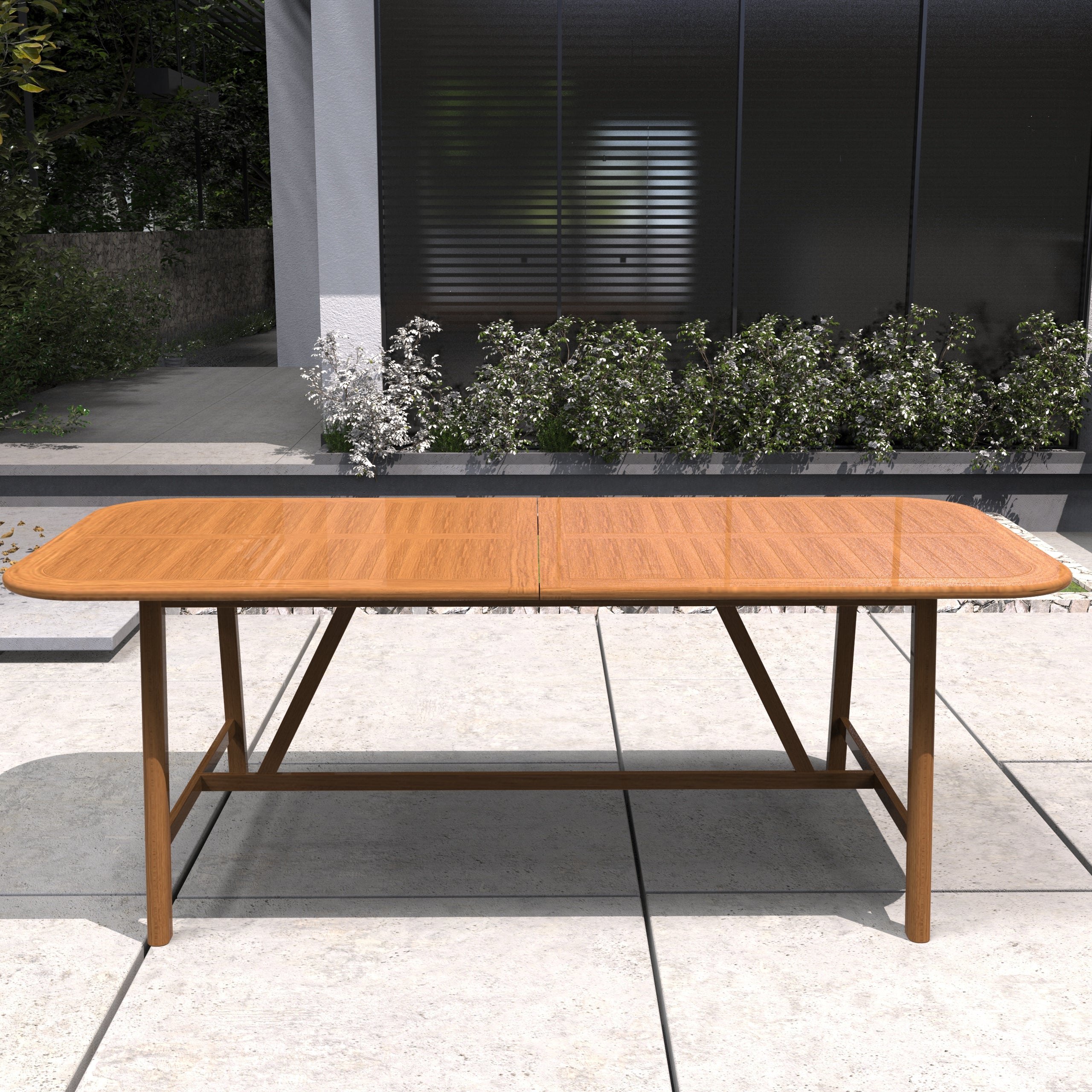 Expandable Solid Acacia Wood Dining Table – 86”–109” Rustic Outdoor Table