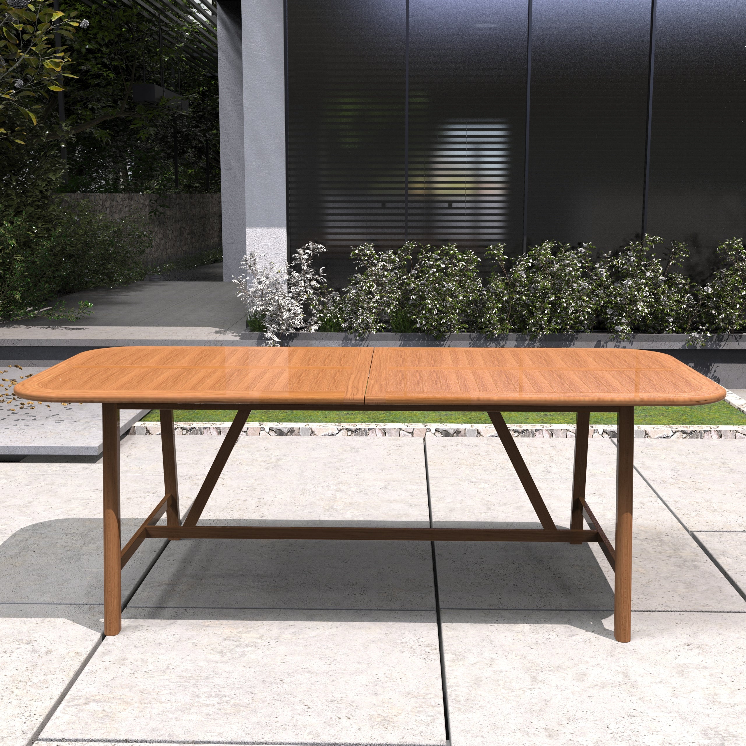 Expandable Solid Acacia Wood Dining Table – 86”–109” Rustic Outdoor Table