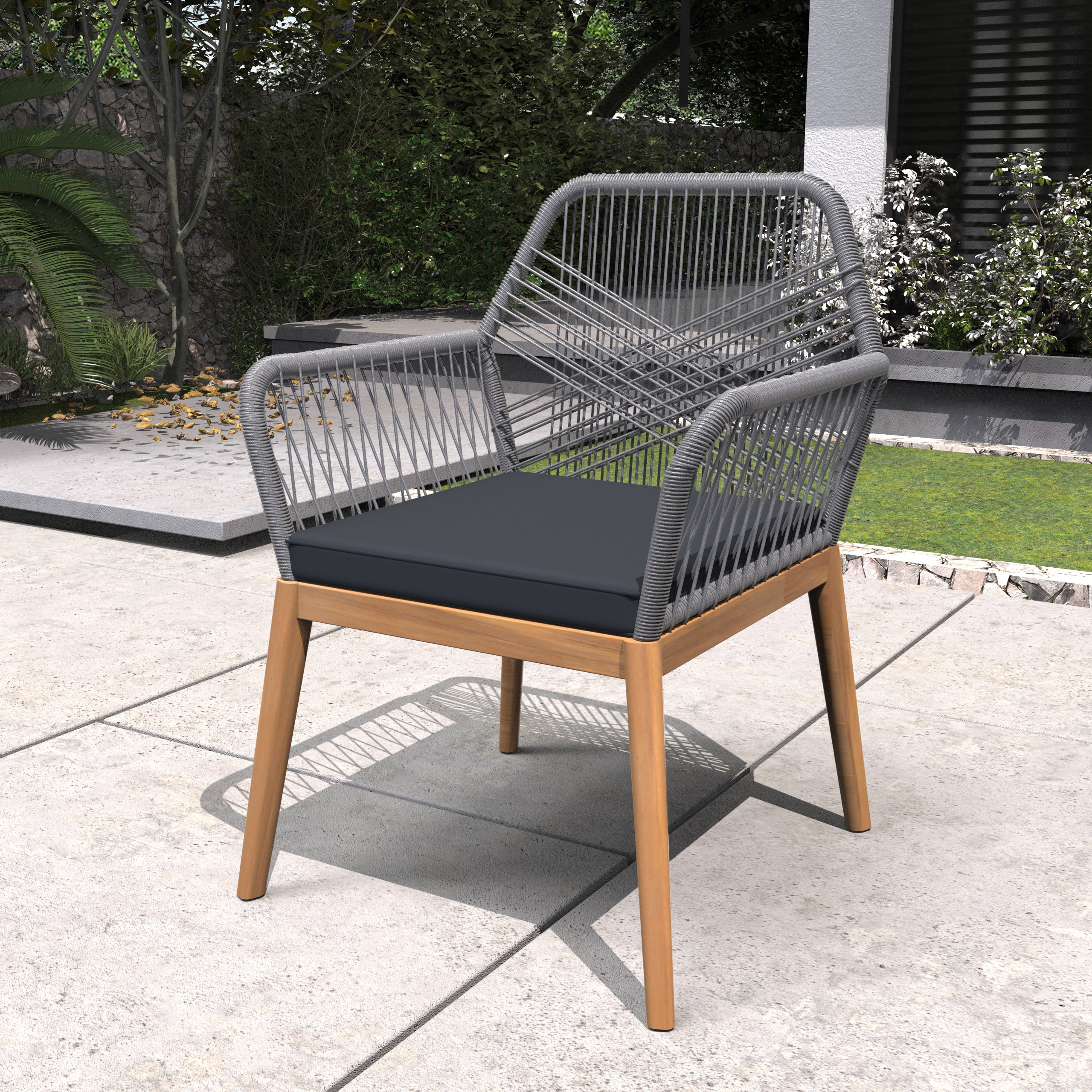 2-Pack Solid Acacia Wood Armchairs with Cushions – Indoor/Outdoor Dining Chairs