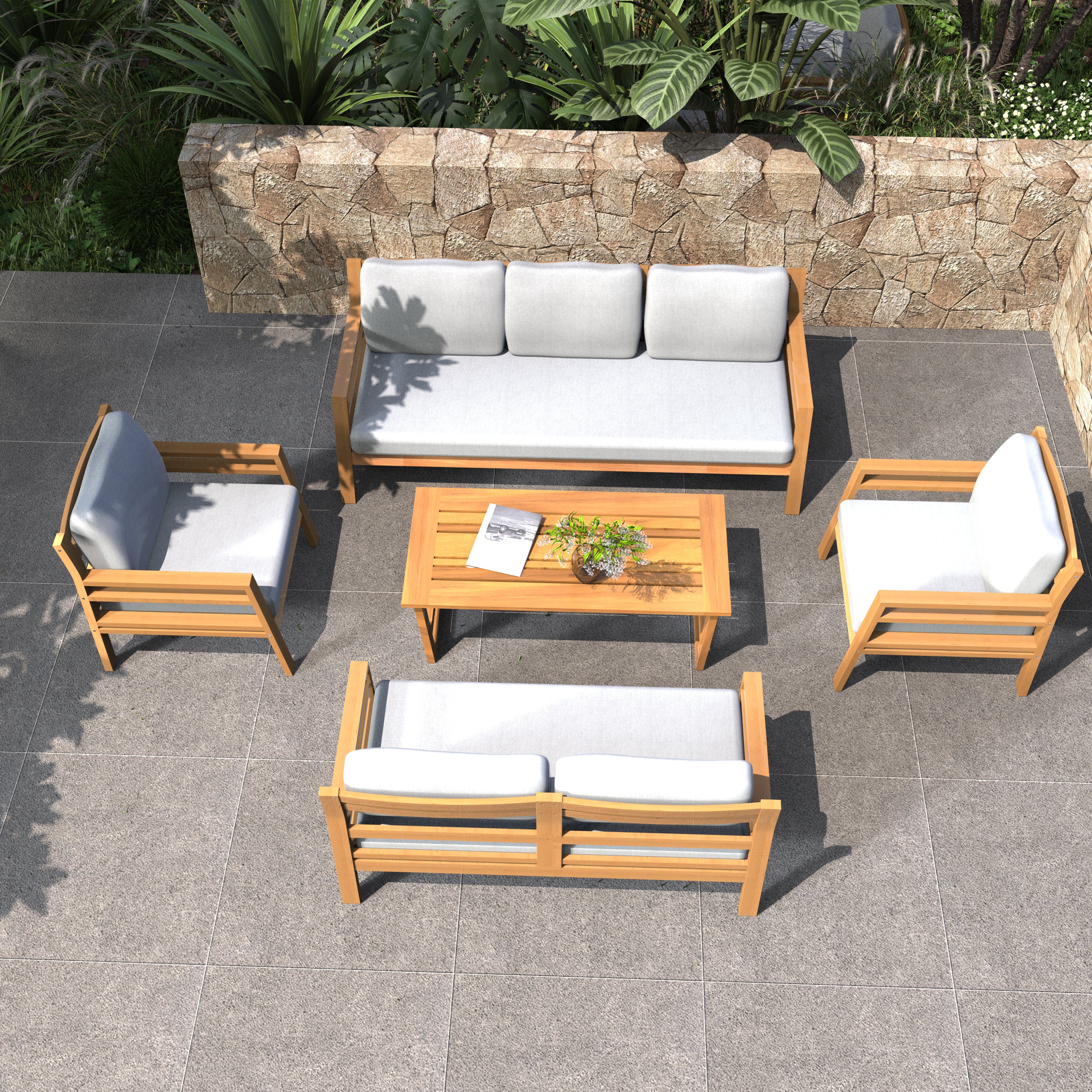 Rebel 7-Seat Wood Patio Conversation Set (PAS-2520-3SC+2SC+SC*2+TA)