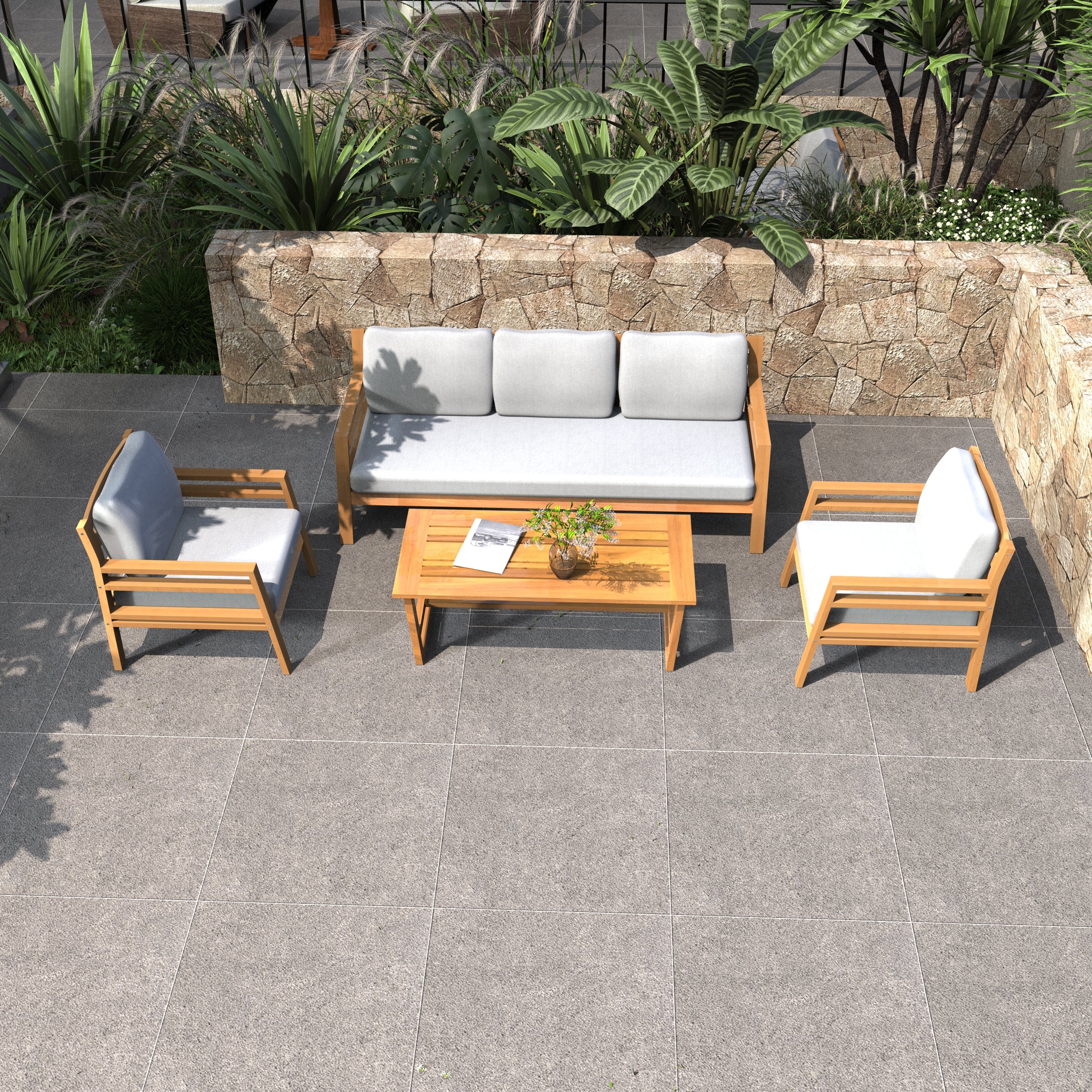Rebel 5-Seat Wood Patio Conversation Set (PAD-2520-3SC+SC*2+TA)