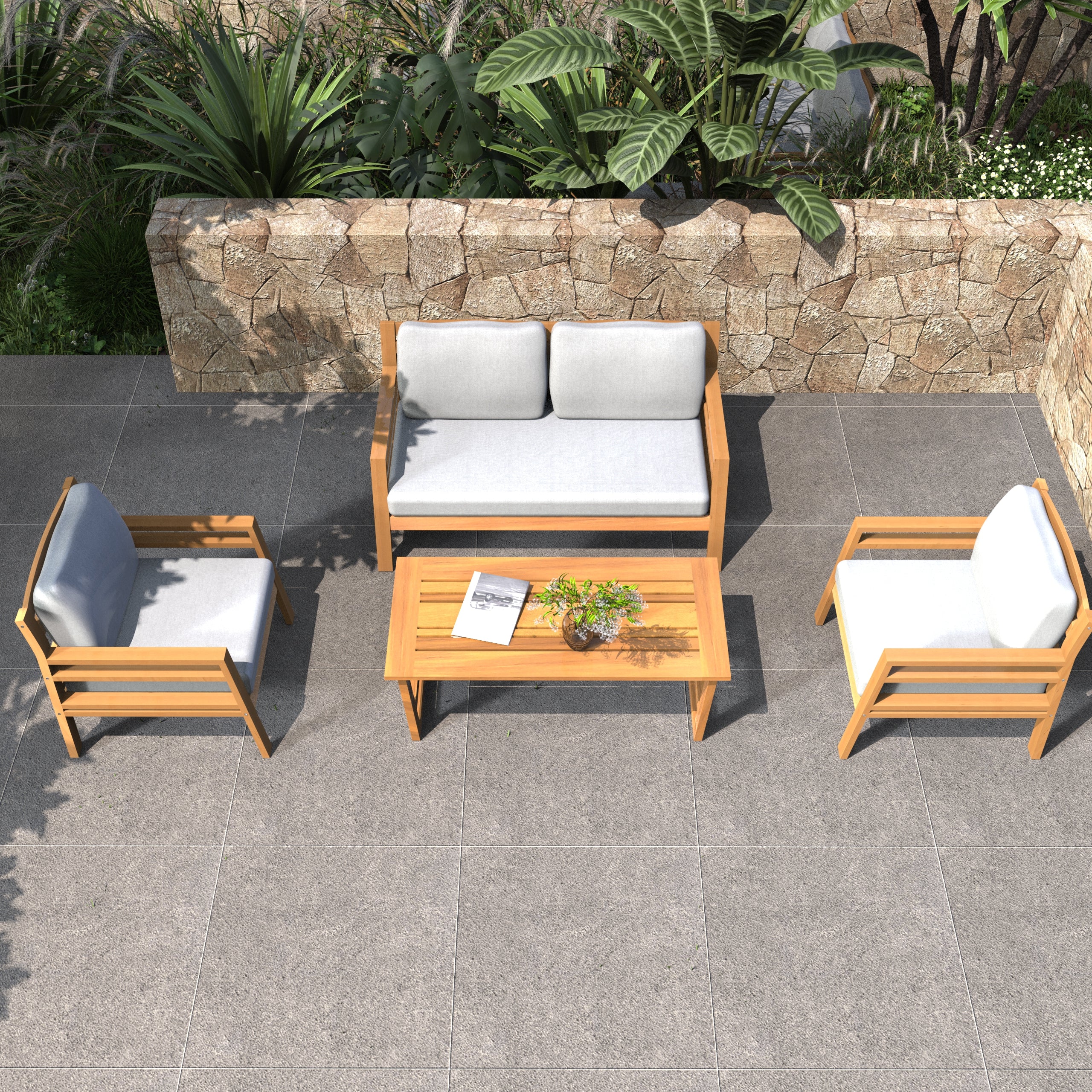 Rebel 4-Seat Wood Patio Conversation Set (PAS-2520-2SC+SC*2+TA)
