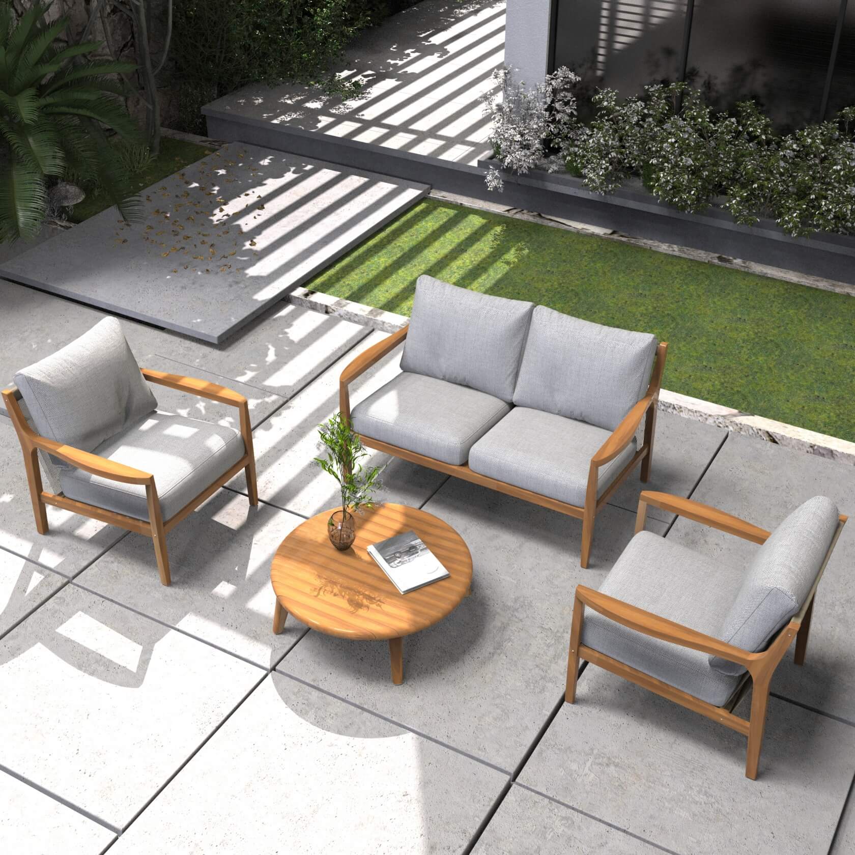 Rebel 4-Seat Wood Patio Conversation Set (PAS-2513-2SC+SC*2+ST)