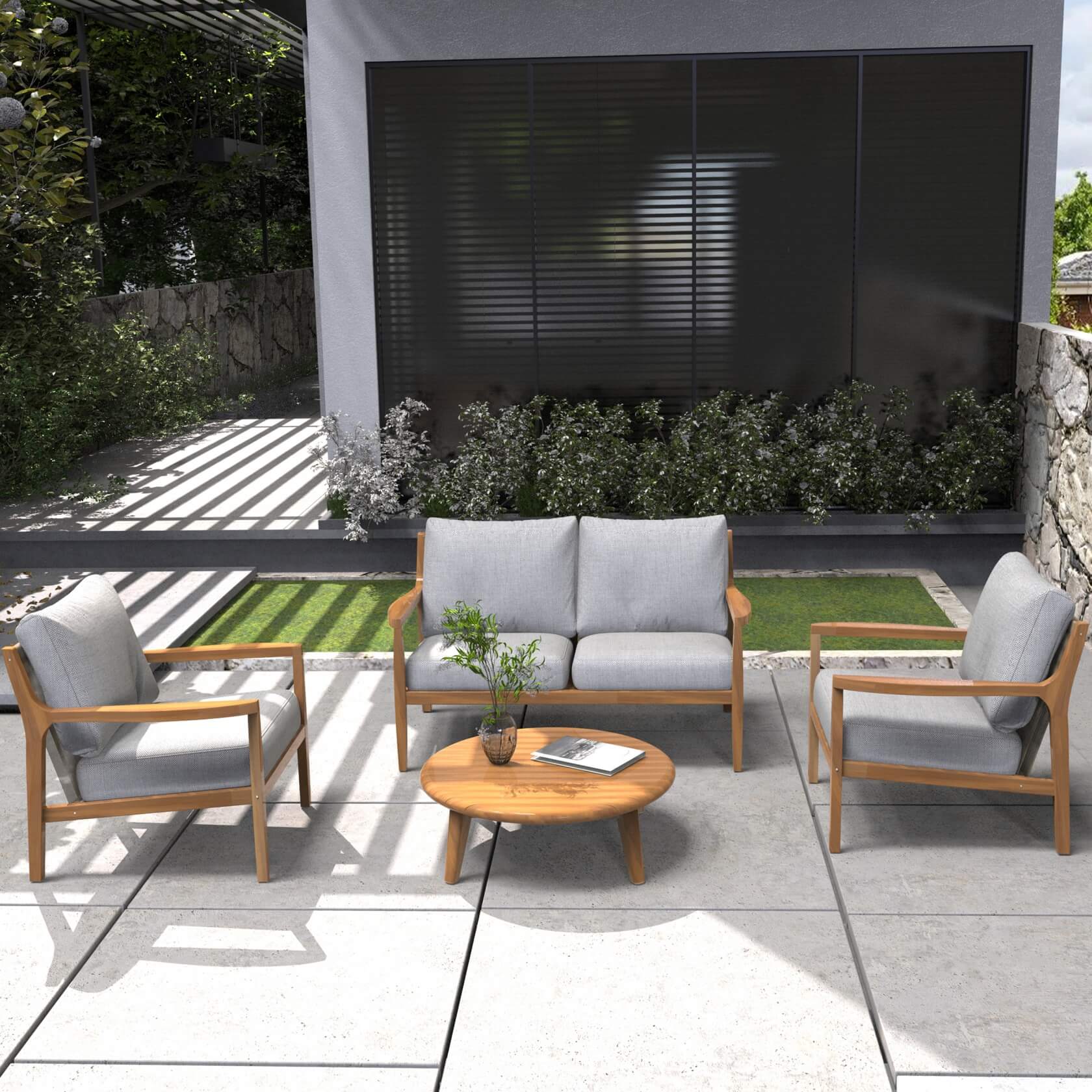 Rebel 4-Seat Wood Patio Conversation Set (PAS-2513-2SC+SC*2+ST)