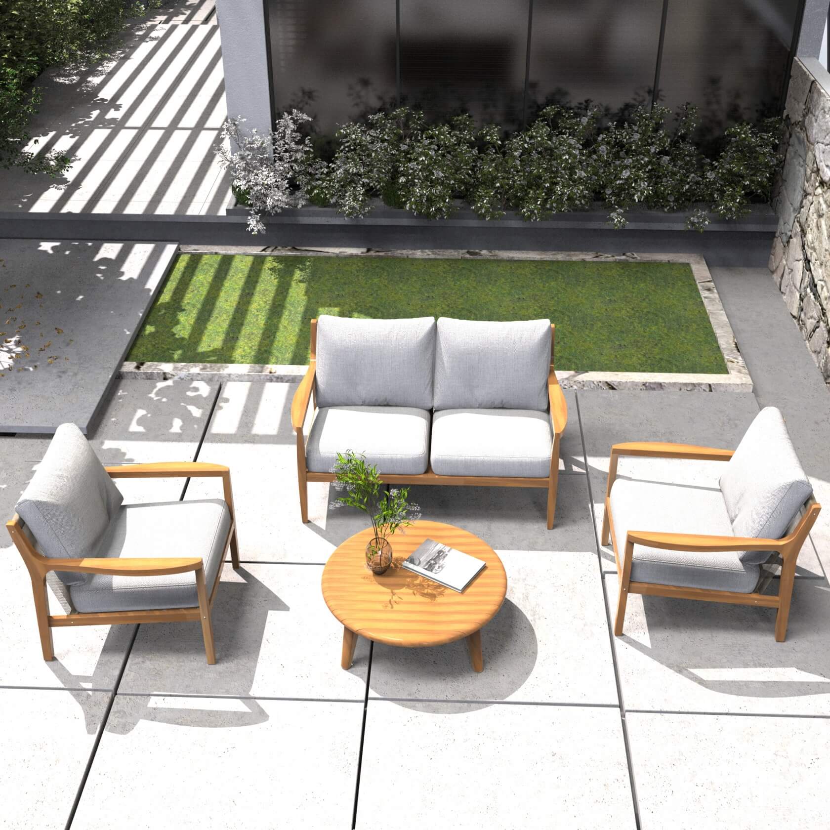 Rebel 4-Seat Wood Patio Conversation Set (PAS-2513-2SC+SC*2+ST)