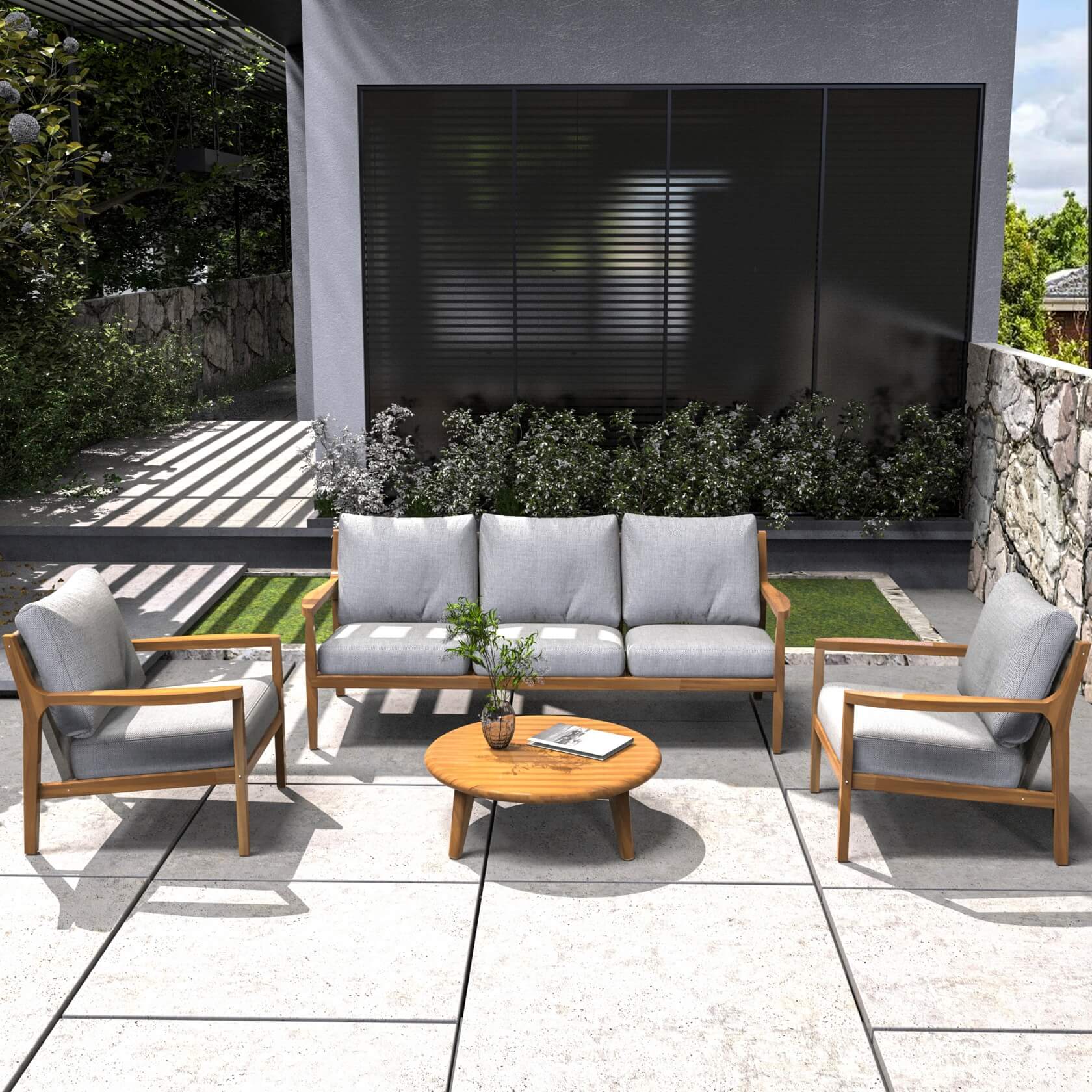 Rebel 5-Seat Wood Patio Conversation Set (PAS-2513-3SC+SC*2+TA)