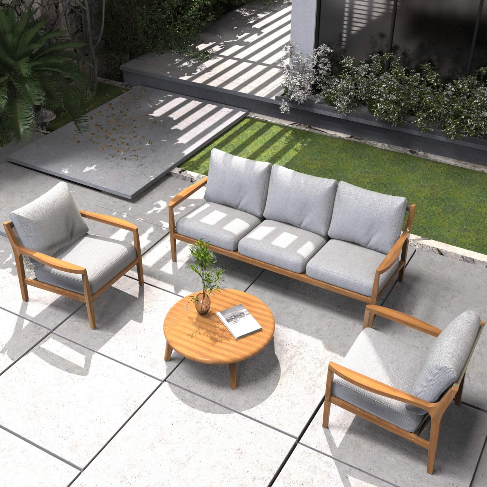 Rebel 5-Seat Wood Patio Conversation Set (PAS-2513-3SC+SC*2+TA)