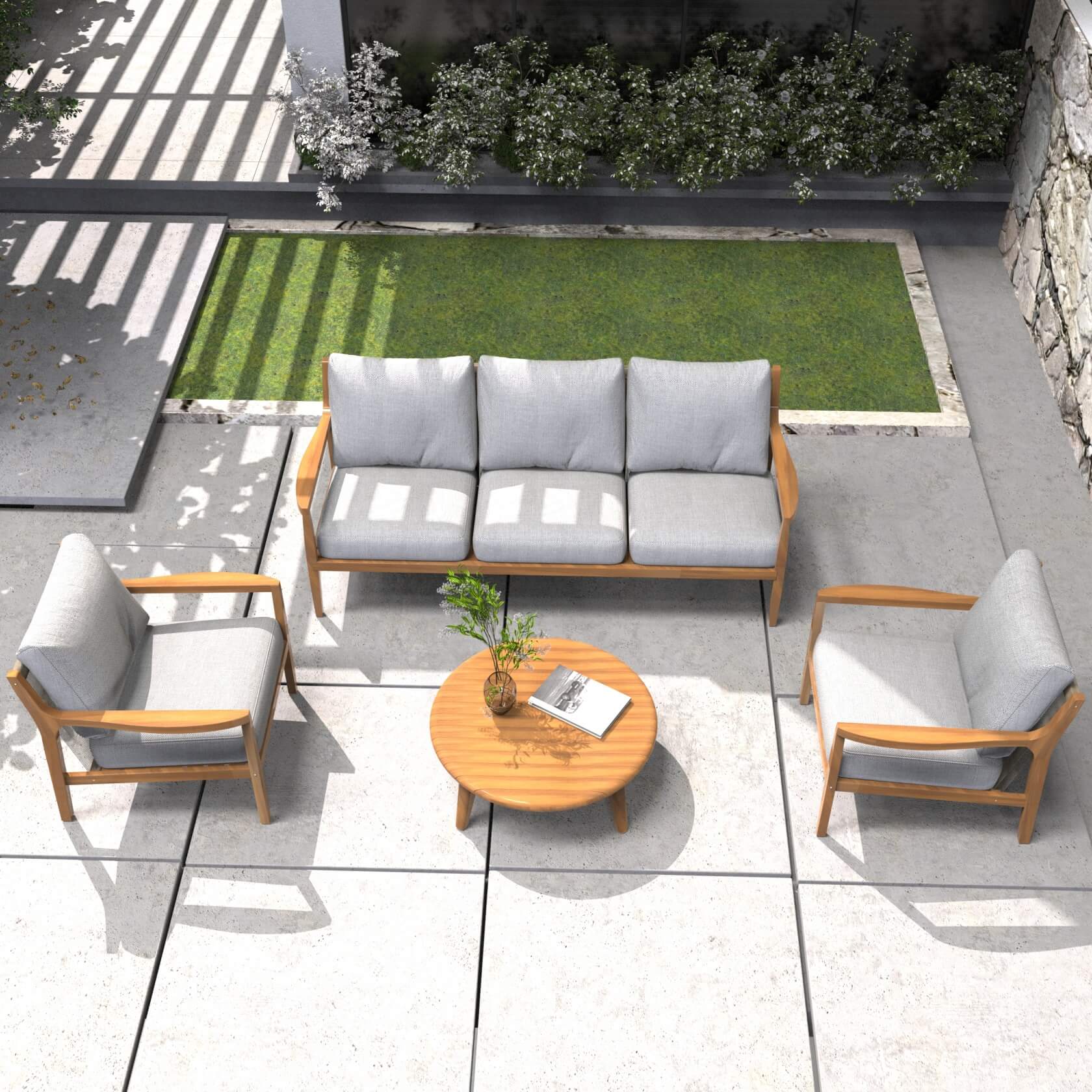 Rebel 5-Seat Wood Patio Conversation Set (PAS-2513-3SC+SC*2+TA)