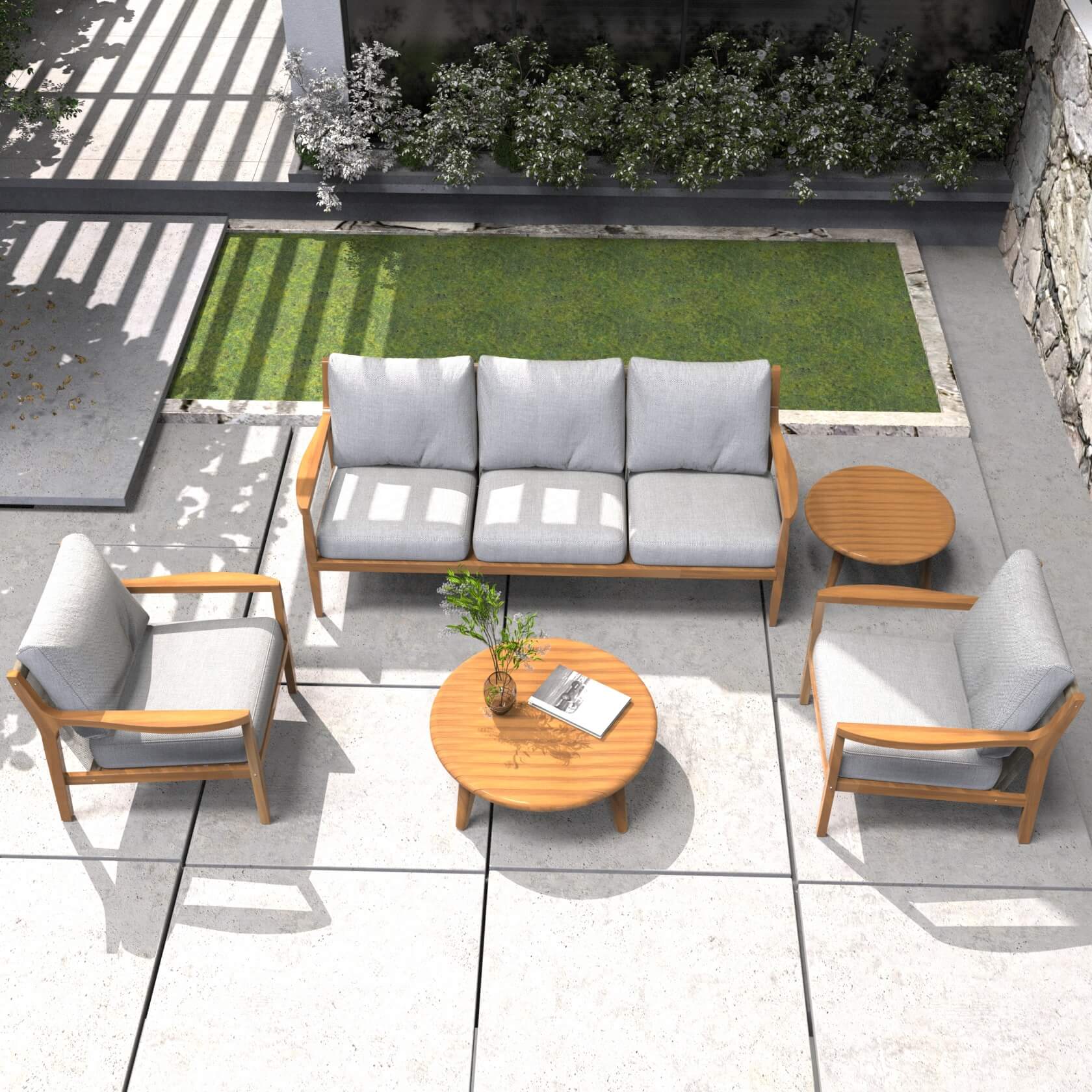 Pre-Order 5-Piece Acacia Patio Set – Sofa & Table for Outdoor Gatherings(PAS-2513-3SC+SC*2+TA+ST)