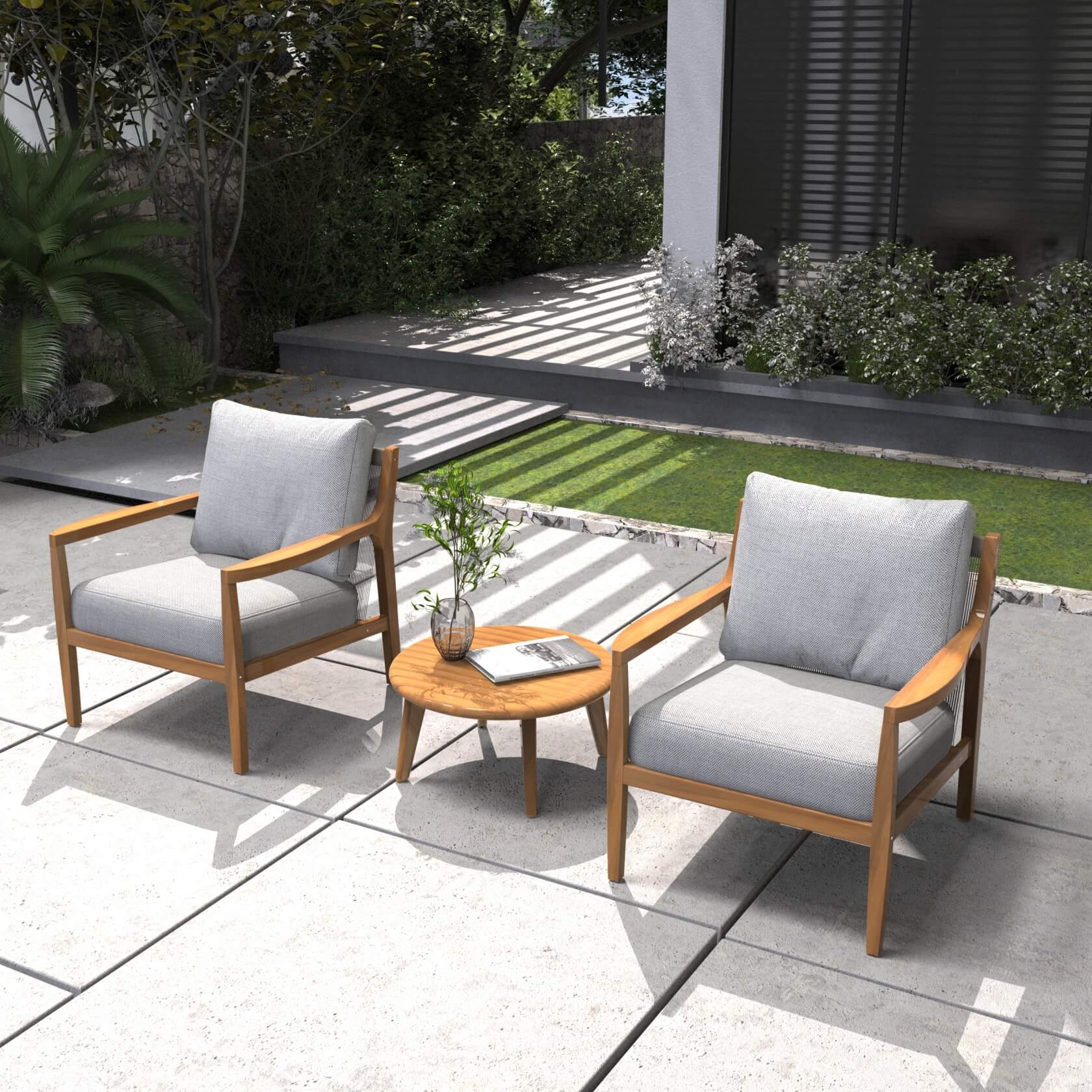Rebel 2-Seat Wood Patio Conversation Set (PAS-2513-SC*2+TA)