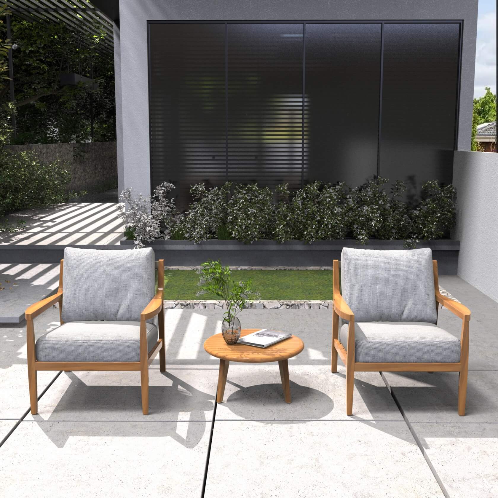 Rebel 2-Seat Wood Patio Conversation Set with Footstool (PAS-2513-SC*2+ST)