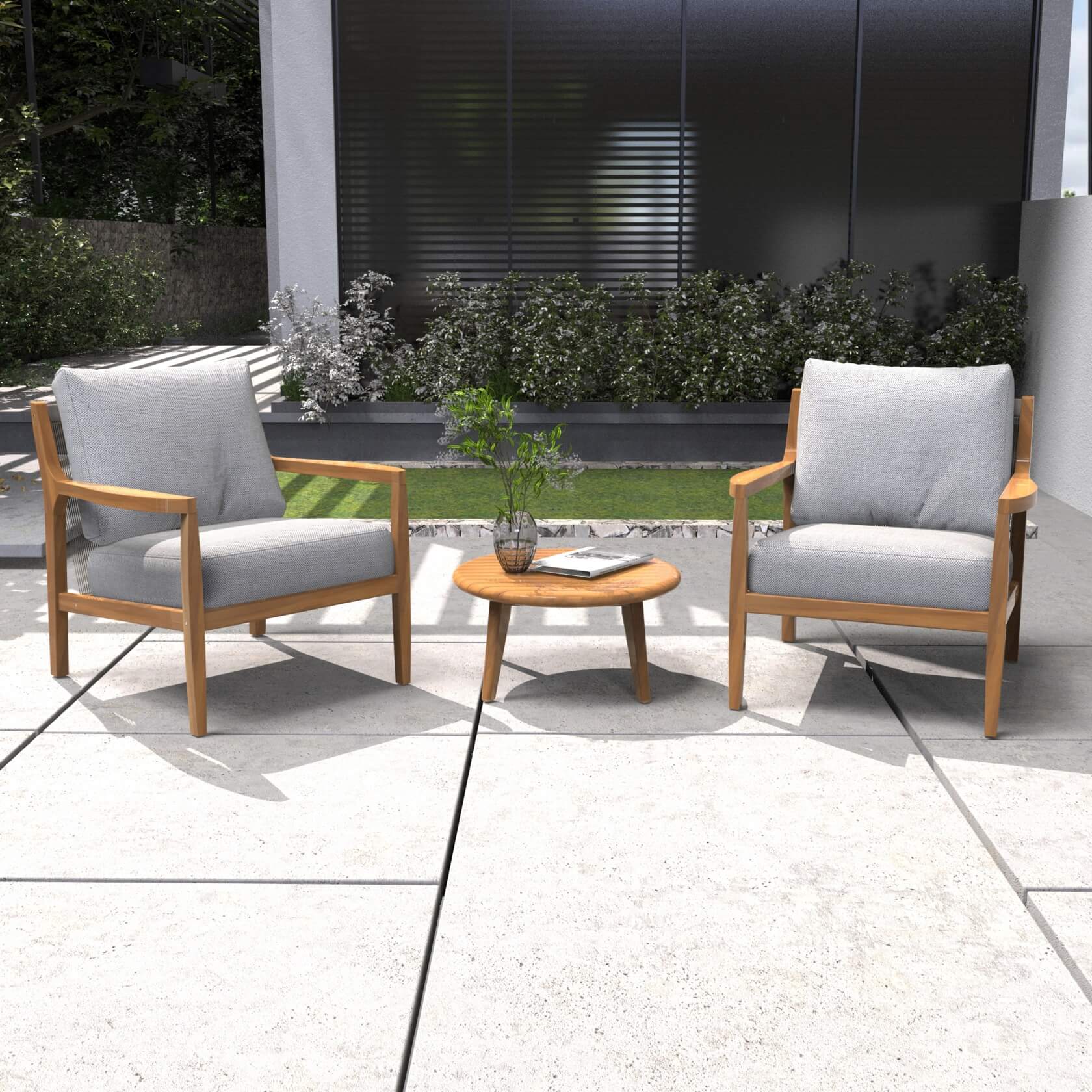 Rebel 2-Seat Wood Patio Conversation Set with Footstool (PAS-2513-SC*2+ST)