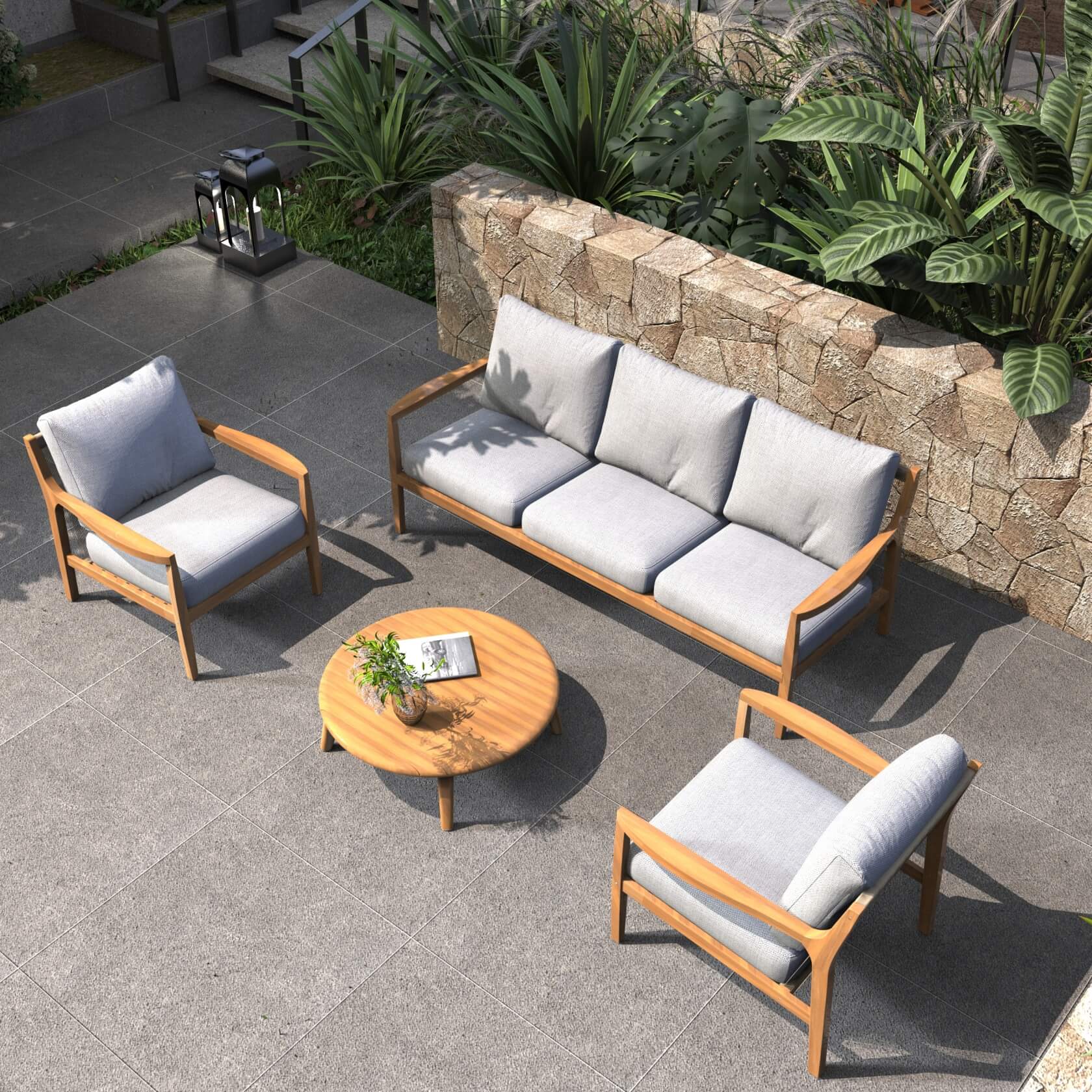 Rebel 5-Seat Wood Patio Conversation Set (PAS-2513-3SC+SC*2+TA)