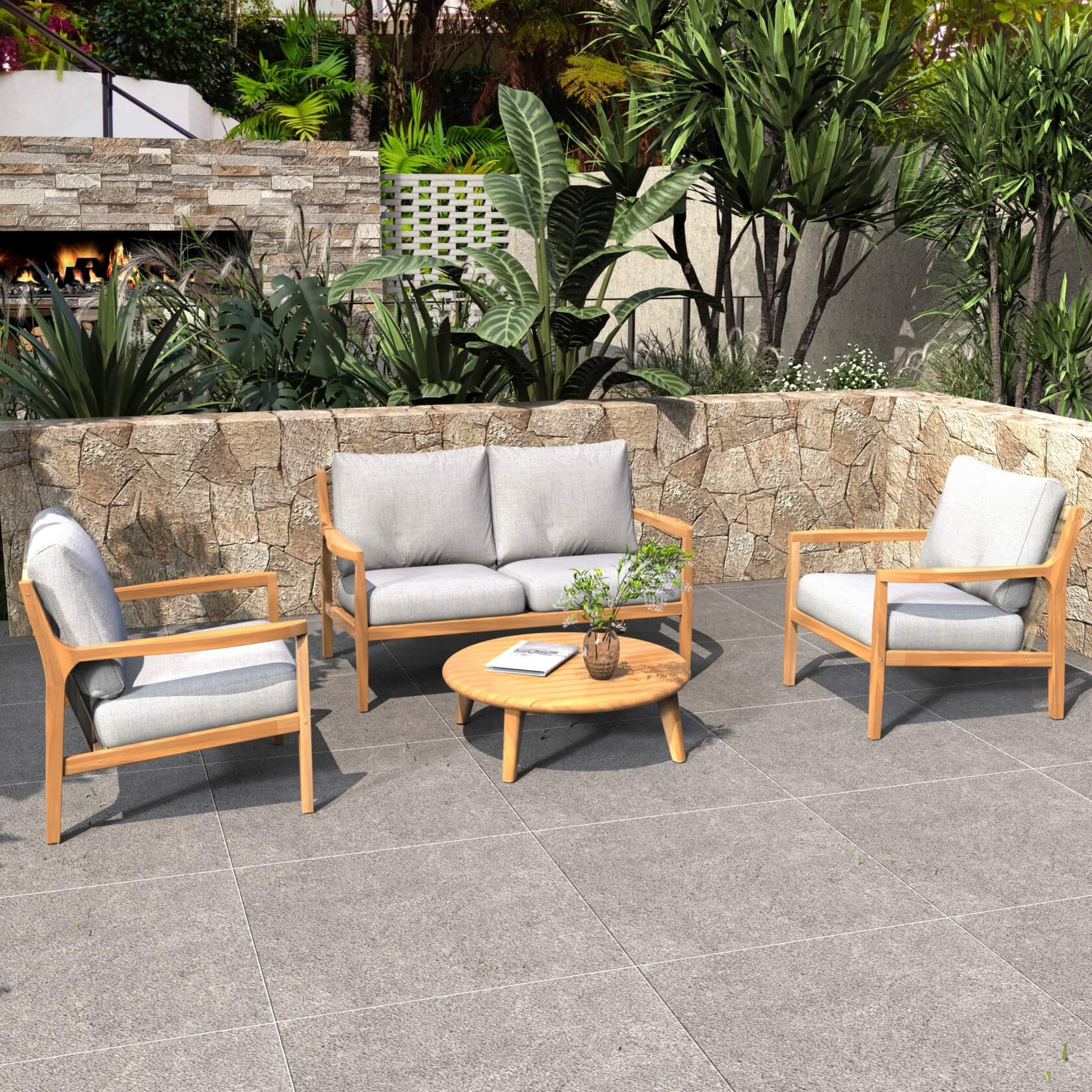 Rebel 4-Seat Wood Patio Conversation Set (PAS-2513-2SC+SC*2+ST)