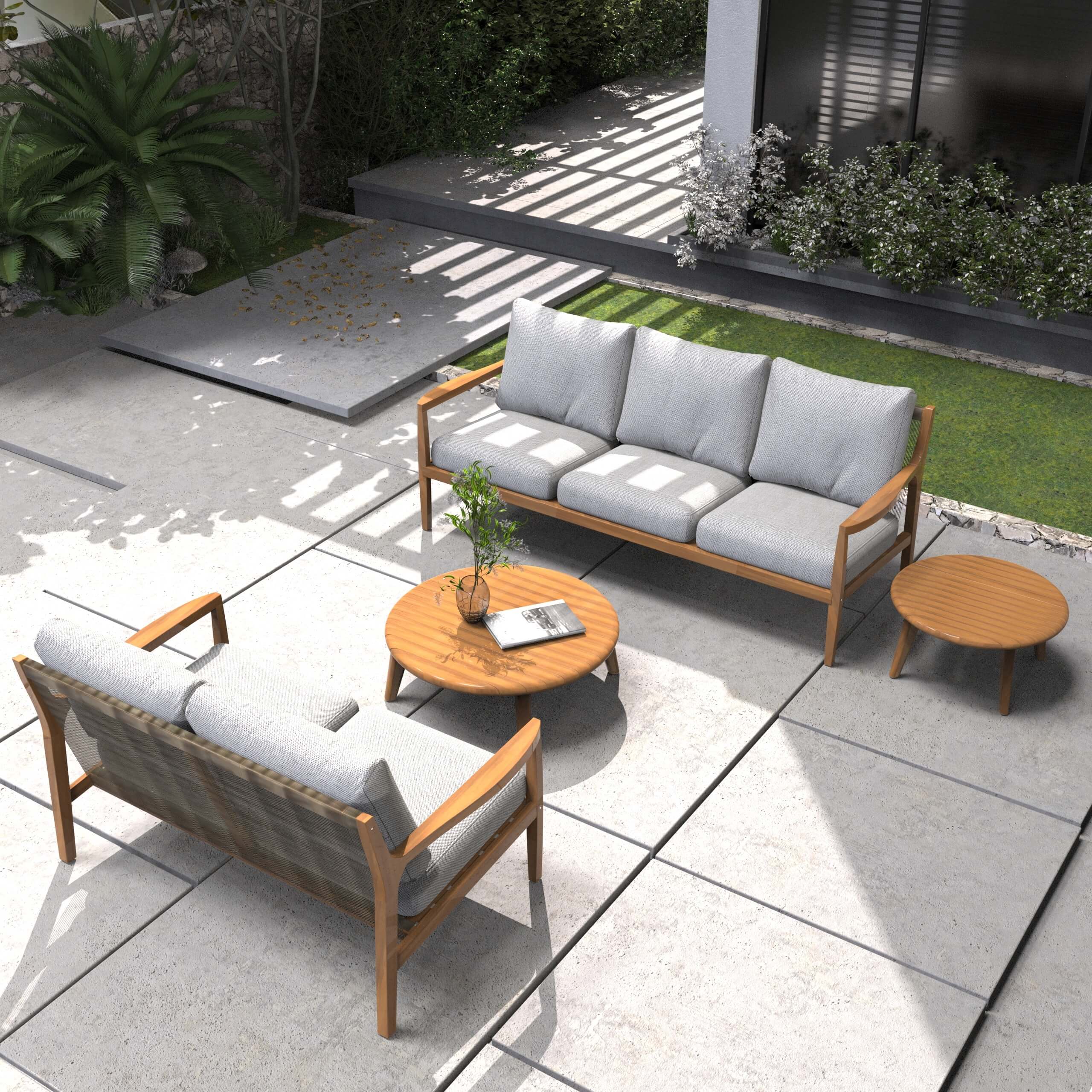 Pre-Order 4-Piece Outdoor Furniture Set in Natural Acacia Wood (PAS-2513-2SC+3SC+TA+ST)
