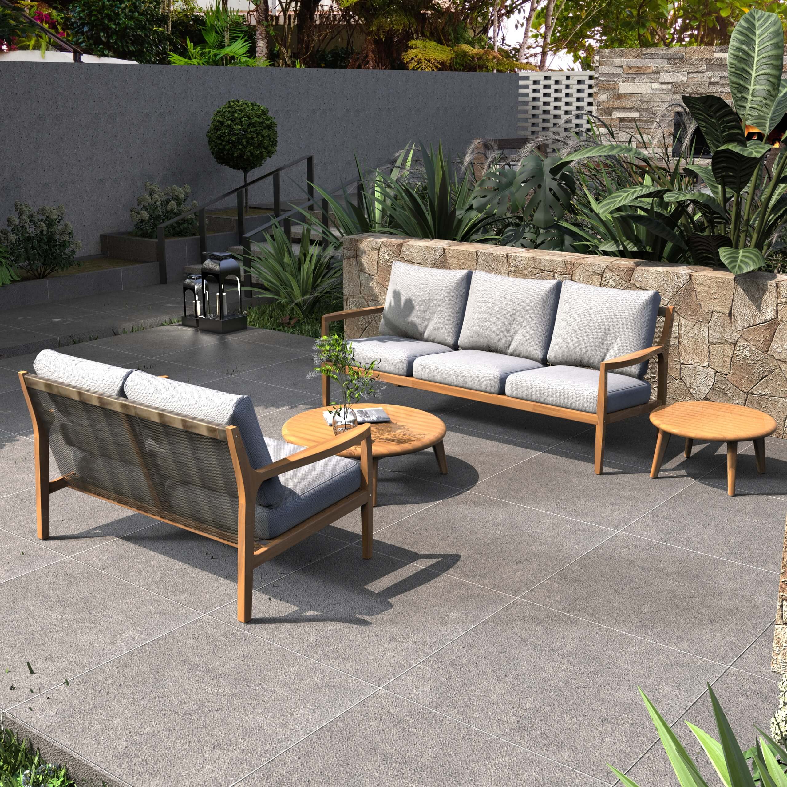 Pre-Order 4-Piece Outdoor Furniture Set in Natural Acacia Wood (PAS-2513-2SC+3SC+TA+ST)