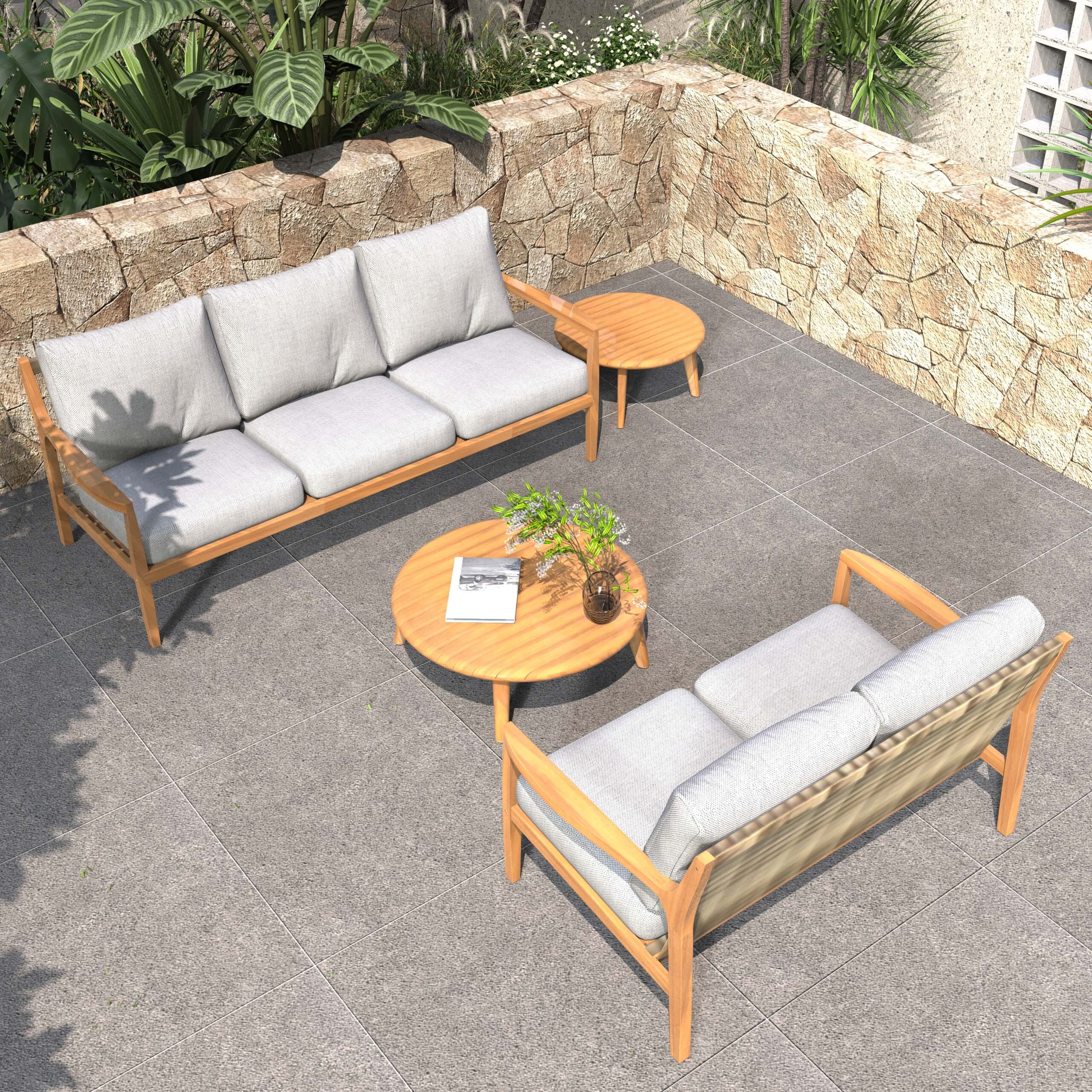 Pre-Order 4-Piece Outdoor Furniture Set in Natural Acacia Wood (PAS-2513-2SC+3SC+TA+ST)