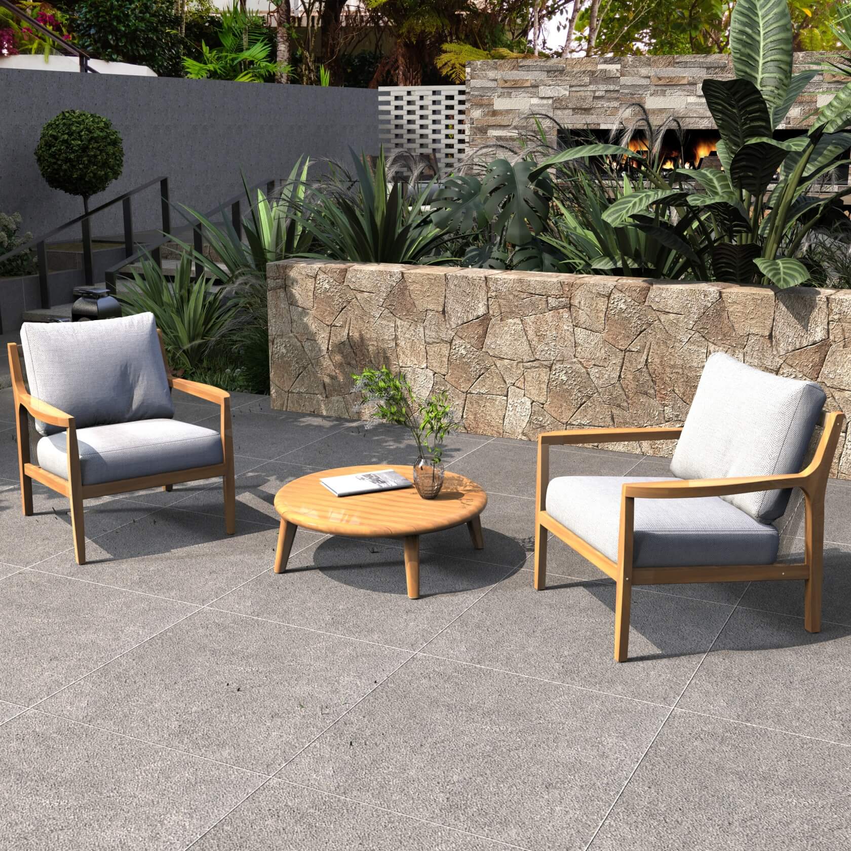 Pre-Order 3-Piece Rustic Acacia Wood Outdoor Set – 2 Chairs & Coffee Table(PAS-2513-SC*2+TA)
