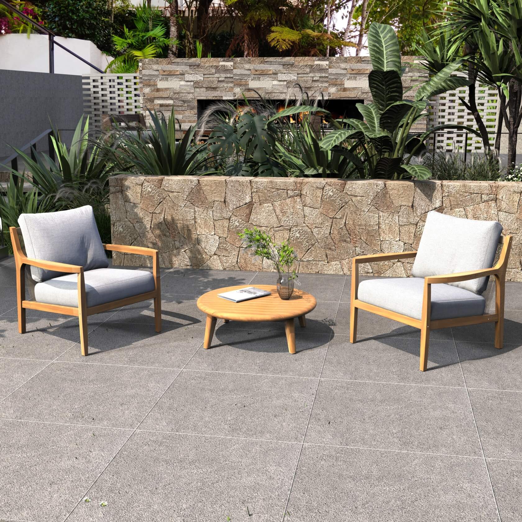 Pre-Order 3-Piece Rustic Acacia Wood Outdoor Set – 2 Chairs & Coffee Table(PAS-2513-SC*2+TA)