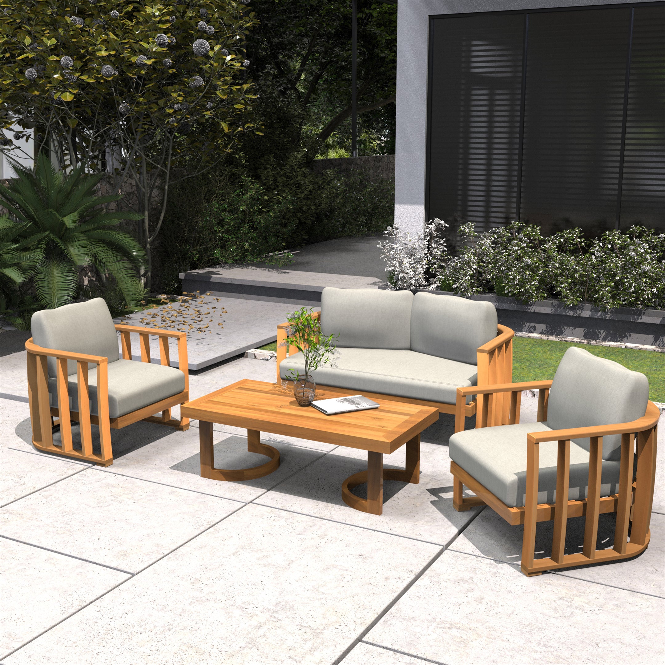 Rebel 4-Seat Wood Patio Conversation Set (PAS-2521-2SC+SC*2+TA)