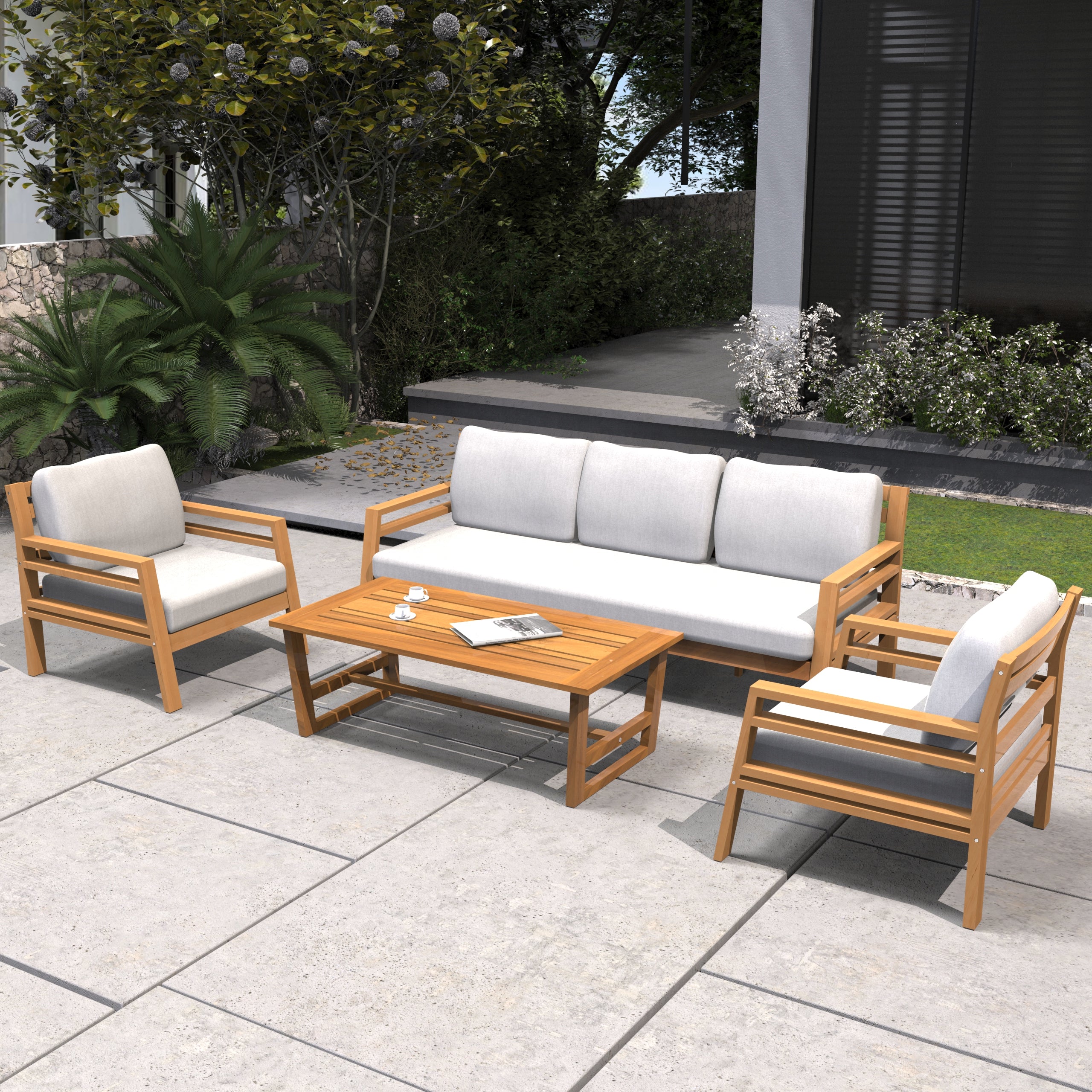 Rebel 5-Seat Wood Patio Conversation Set (PAD-2520-3SC+SC*2+TA)