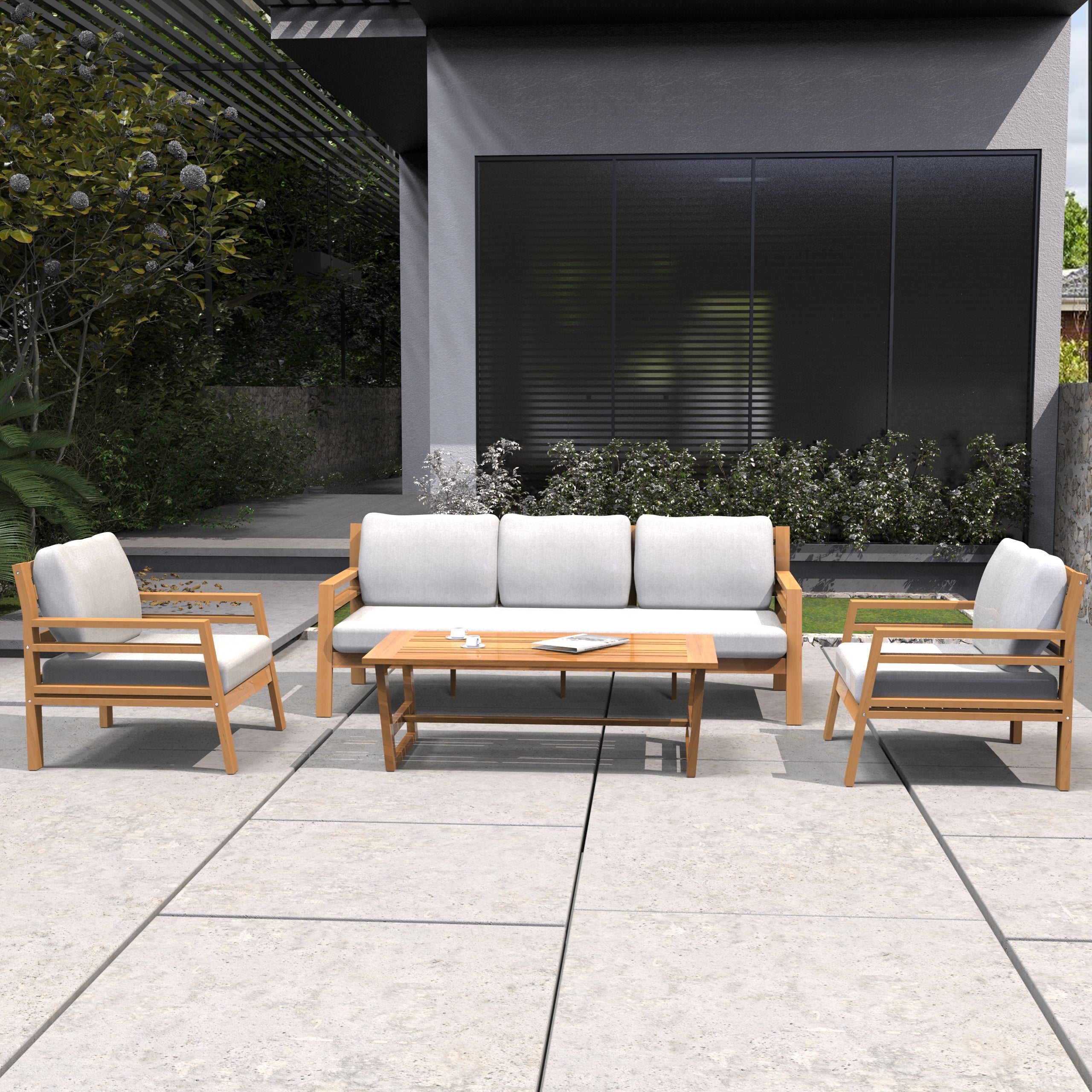 Rebel 5-Seat Wood Patio Conversation Set (PAD-2520-3SC+SC*2+TA)